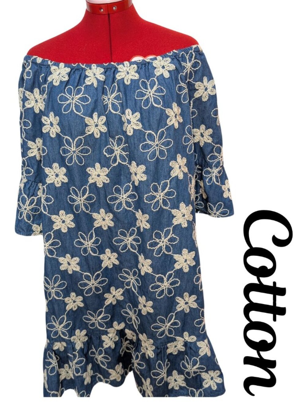 Embroidered Cotton Off-Shoulder Dress